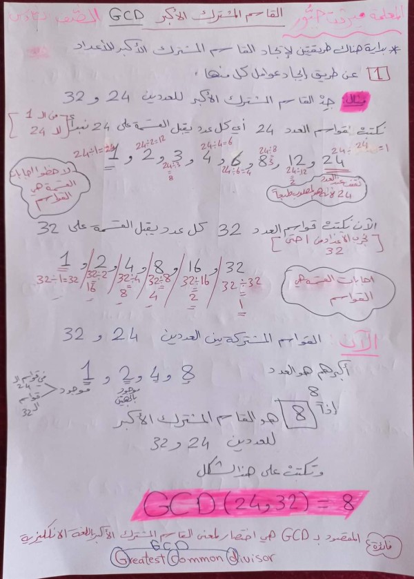 دروس رياضيات سادس ابتدائي    1-( تحليل عدد إلى جداء عوامل )  2-( القاسم المشترك الأكبر GCD )  3-( المضاعف المشترك الأصغر LCM )