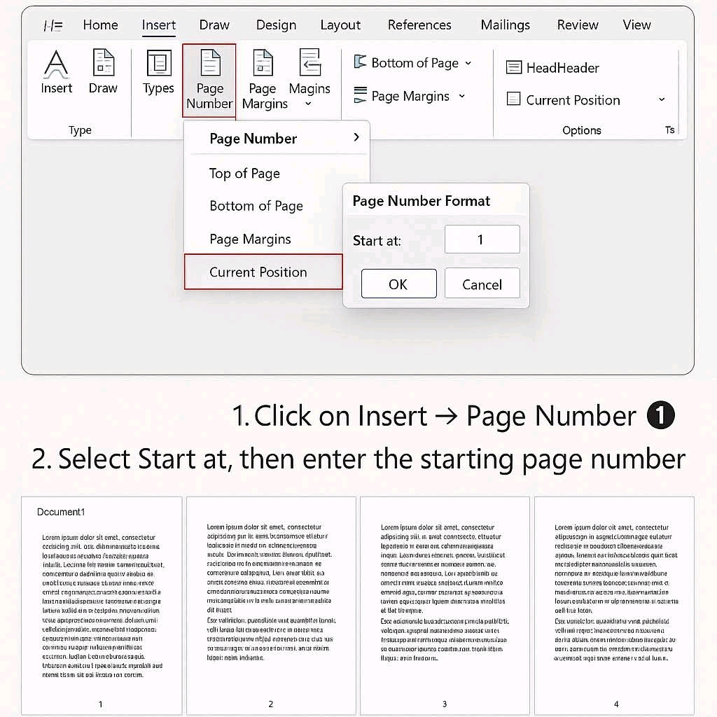كيفية ترقيم صفحات الوورد من صفحة معينة و تحديد بداية الترقيم في الاكسل