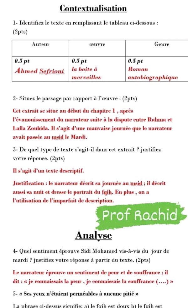 نموذج فرض مادة اللغة الفرنسية مع التصحيح أولى باك آداب وعلوم إنسانية